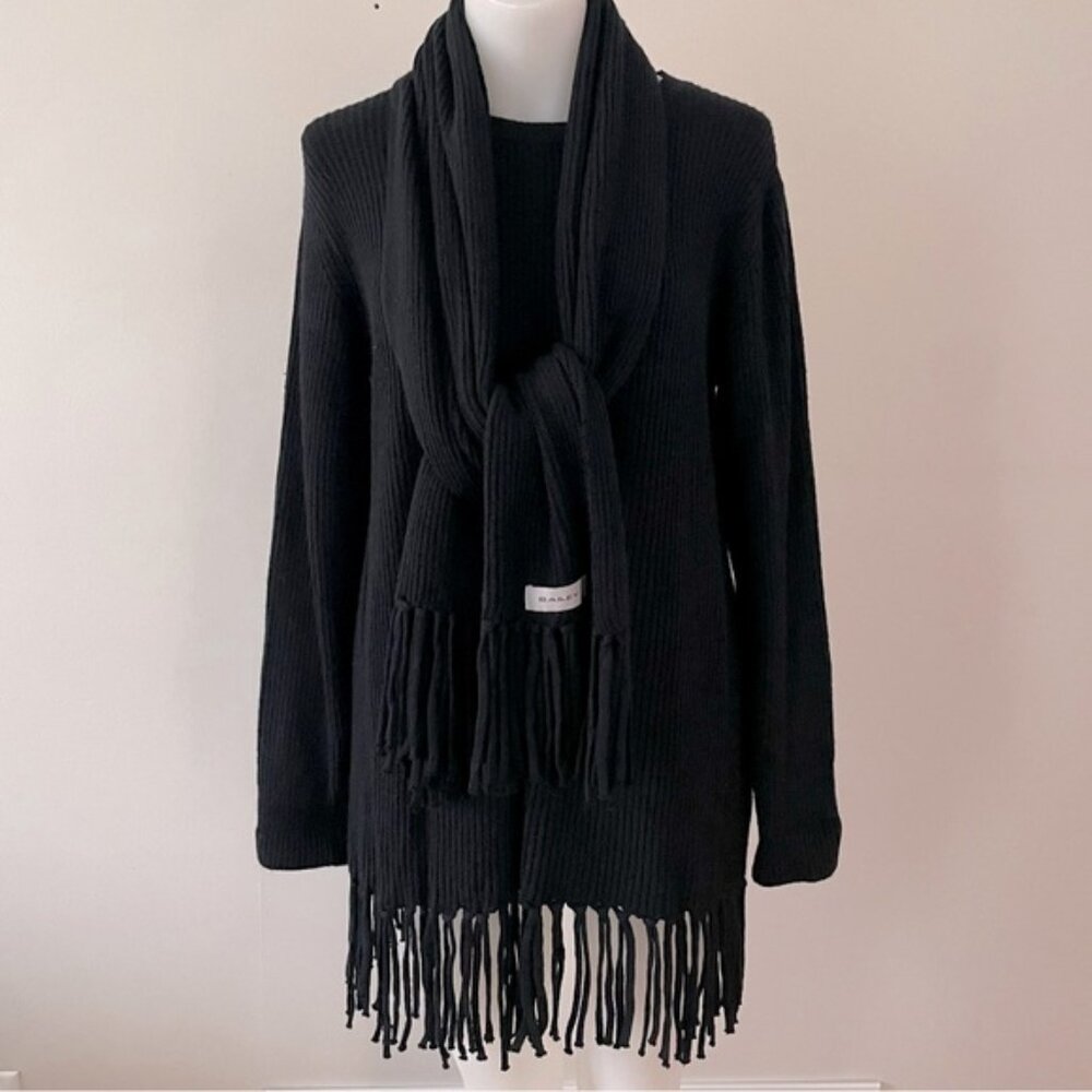 New Brian Bailey Black Fringe Ribbed Pullover Sweater Scarf Set Size XXL bin 4J